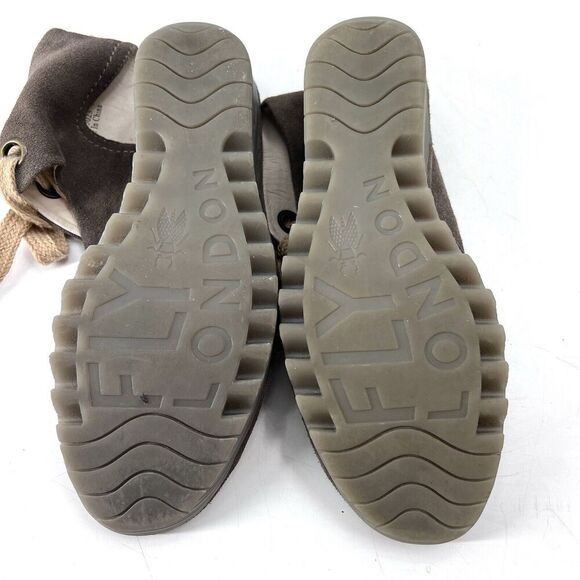 FLY London Yaba 702 Fly Platform Brown Suede Wedge Sandals - Picture 9 of 10